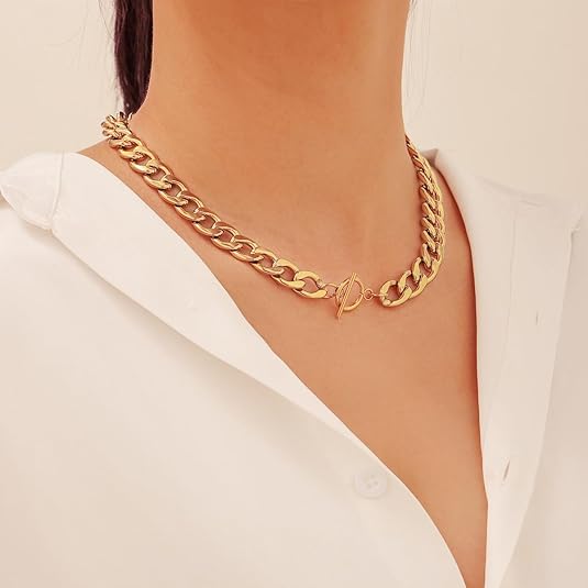 18K Gold-Plated Chunky Cuban Link Chain Necklace