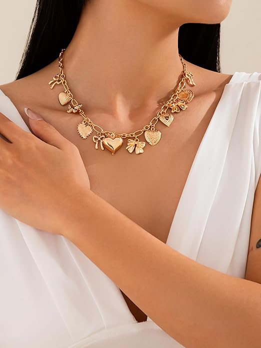 Gold Chunky Puffy Heart Choker Necklace