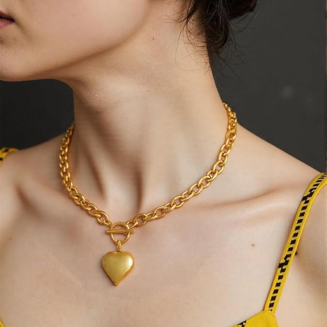 18K Gold-Plated Chunky Paperclip Chain Heart Necklace