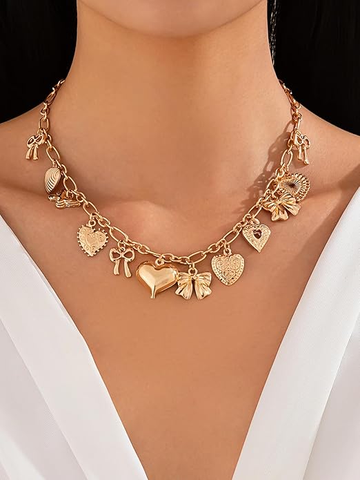 Gold Chunky Puffy Heart Choker Necklace