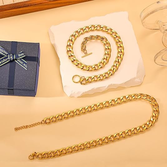 18K Gold-Plated Chunky Cuban Link Chain Necklace