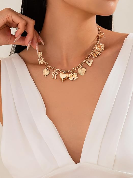 Gold Chunky Puffy Heart Choker Necklace